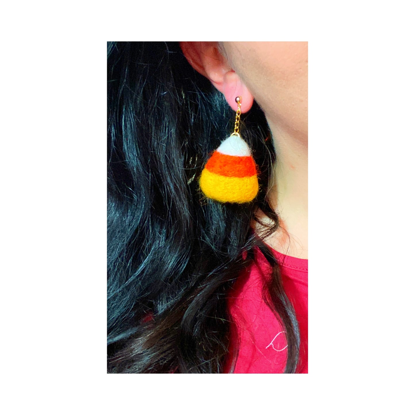 Harvest Candy Corn Wool Felt Drop Earrings
