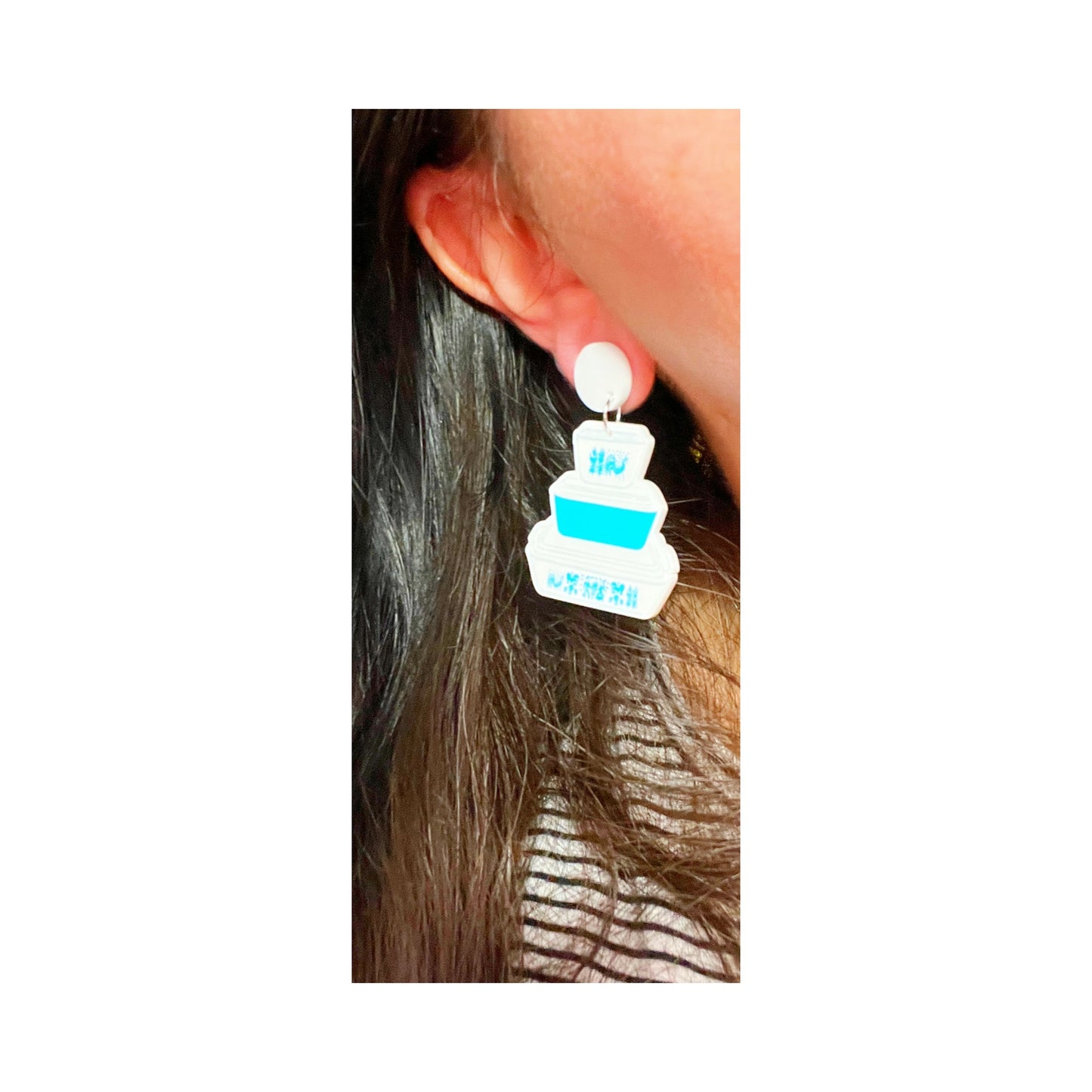 Blue & White Vintage Pyrex Inspired Acrylic Drop Earrings