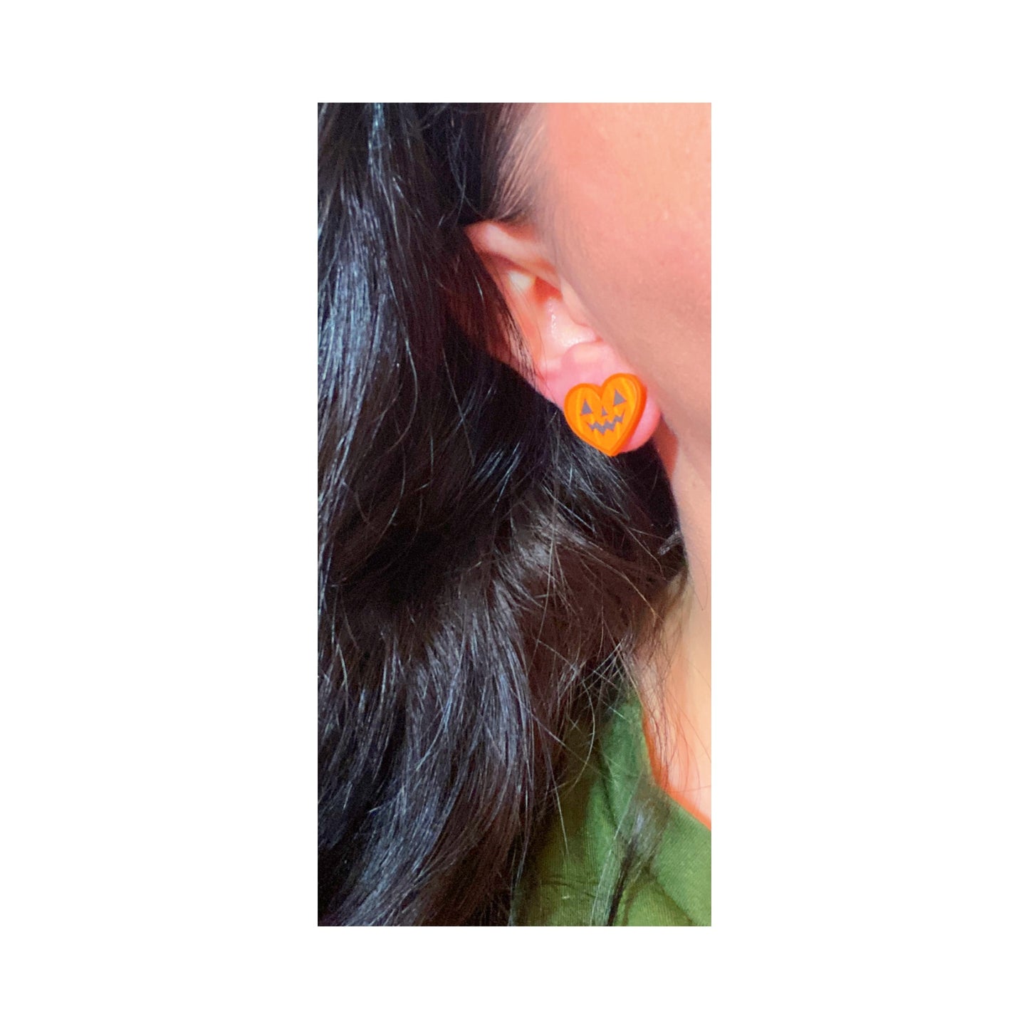 Jack-O-Lantern Pumpkin Heart Post Earrings
