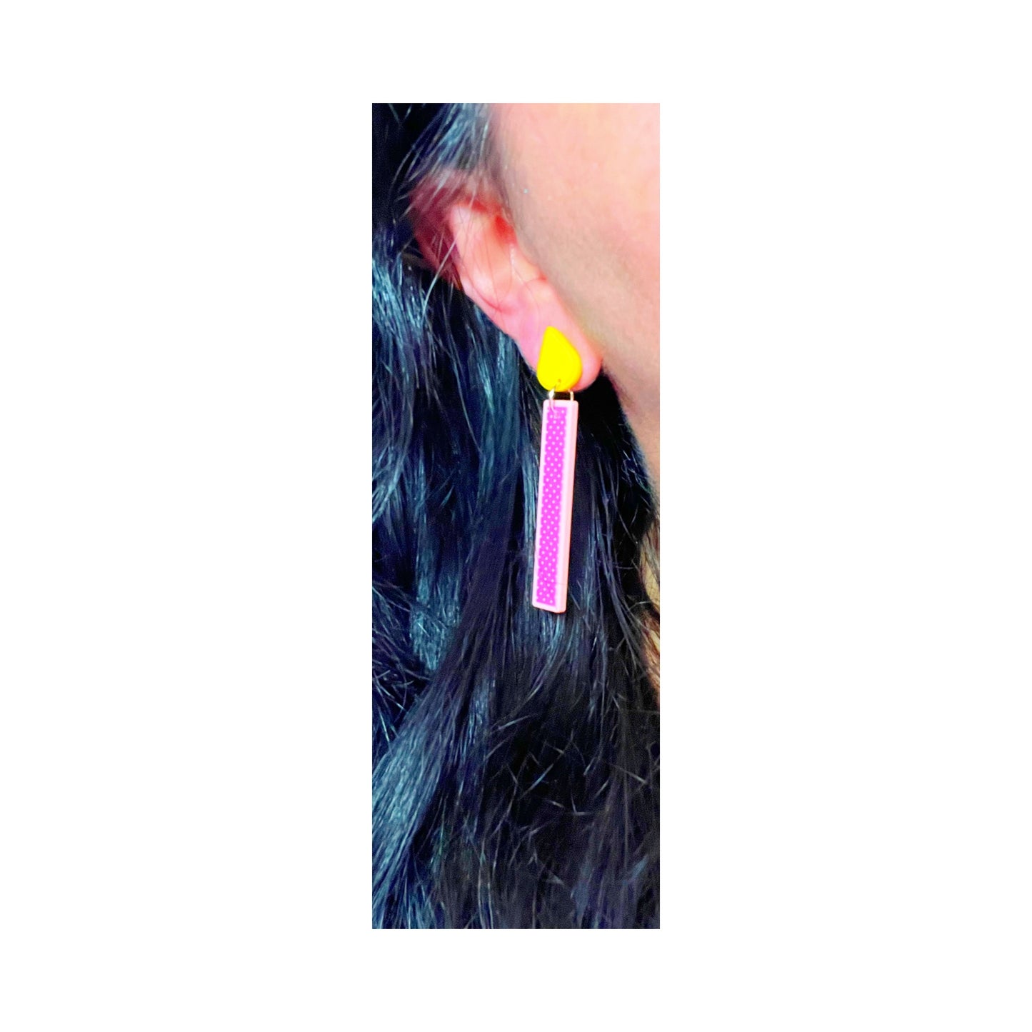 Pink Polka Dot Birthday Candle Acrylic Drop Earrings