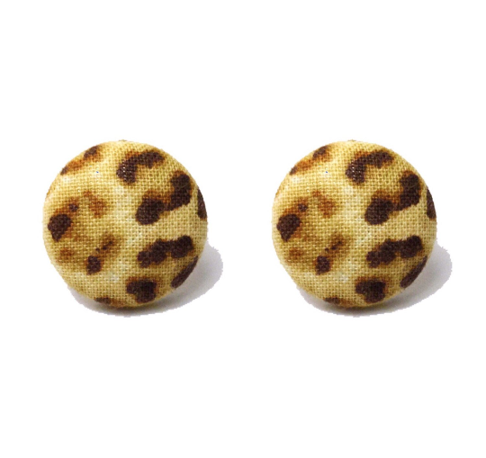 Leopard Print Fabric Button Earrings