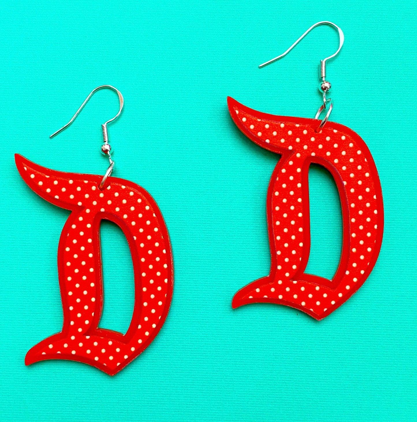 Red & White Polka Dot “D” Drop Earrings