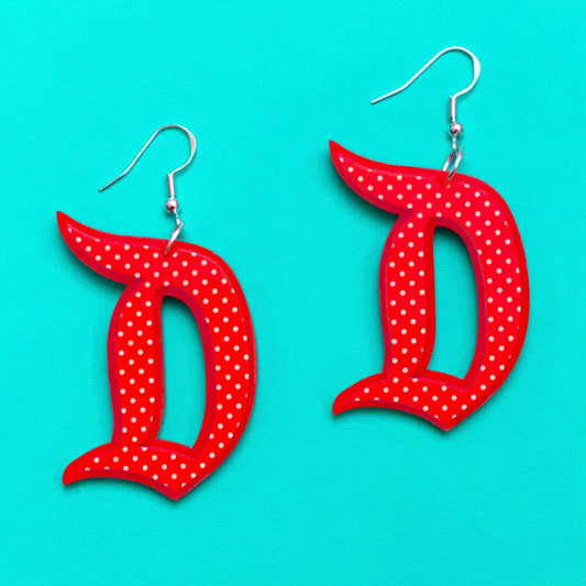 Red & White Polka Dot “D” Drop Earrings