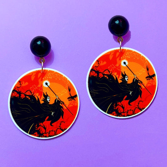 Maleficent Orange Round Drop Earrings