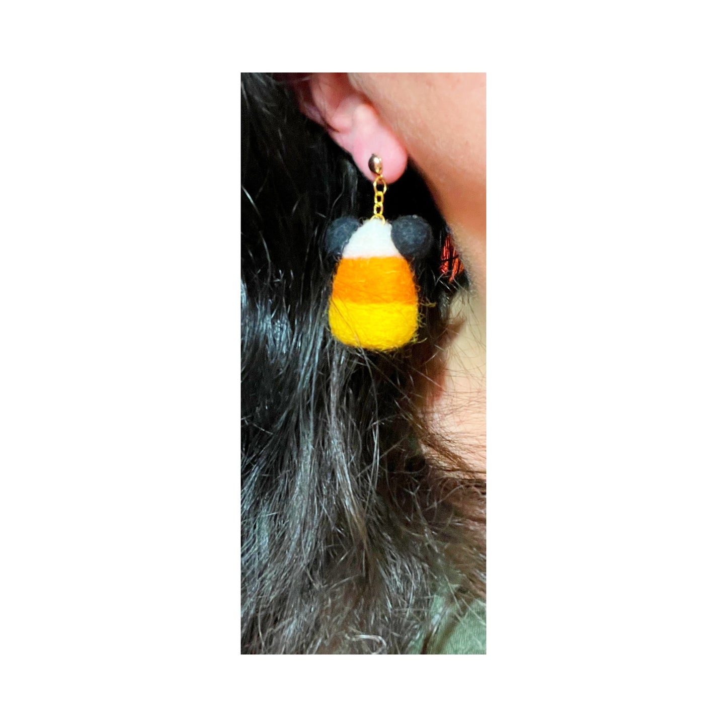 Candy Corn Mouse Wool Felt Drop Earrings