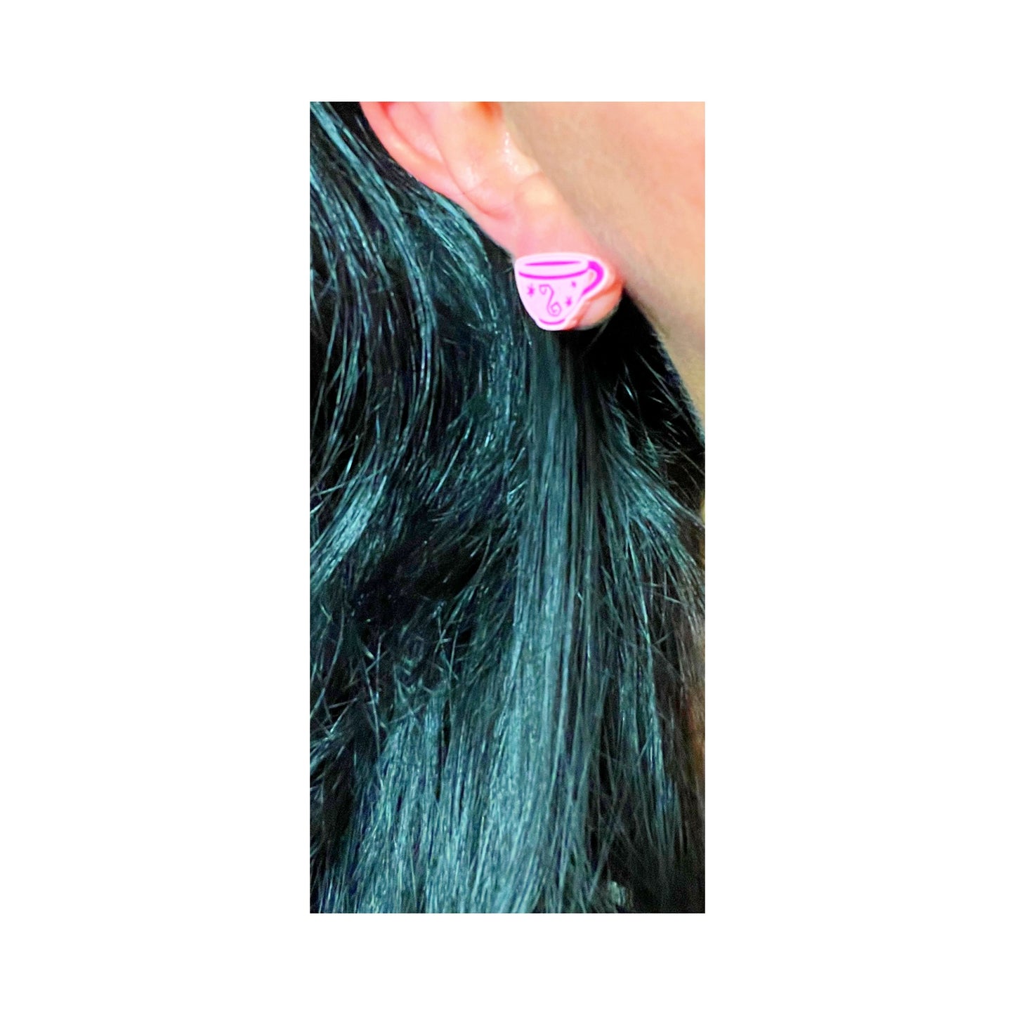Pink Teacup Post Earrings