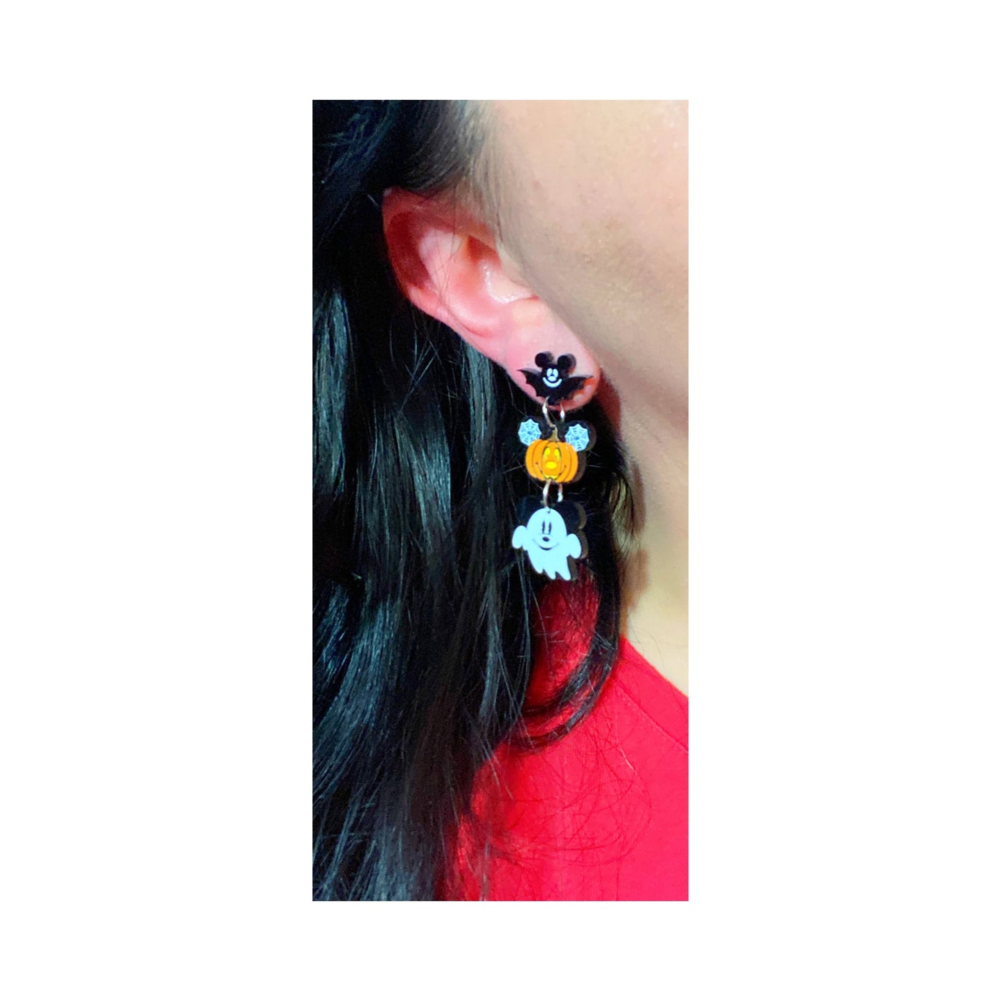 Mouse Bat Pumpkin & Ghost Tiered Drop Earrings