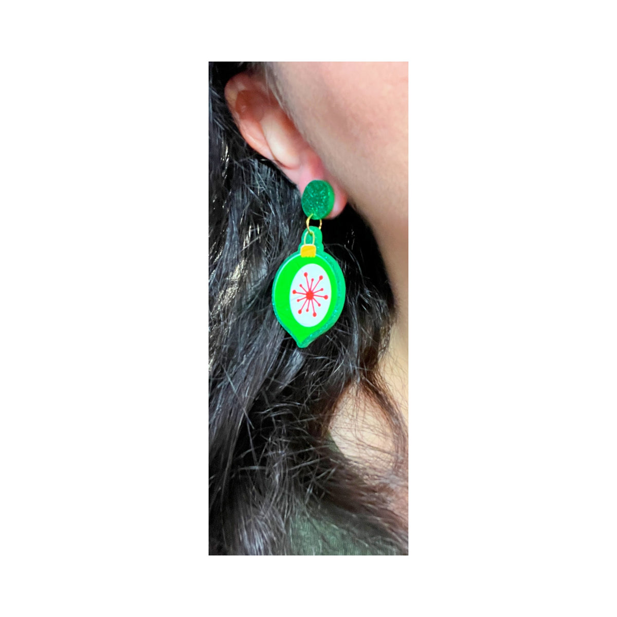 Green Retro Atomic Ornament Earrings