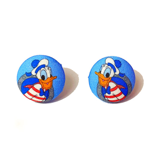 Nautical Duck Fabric Button Earrings