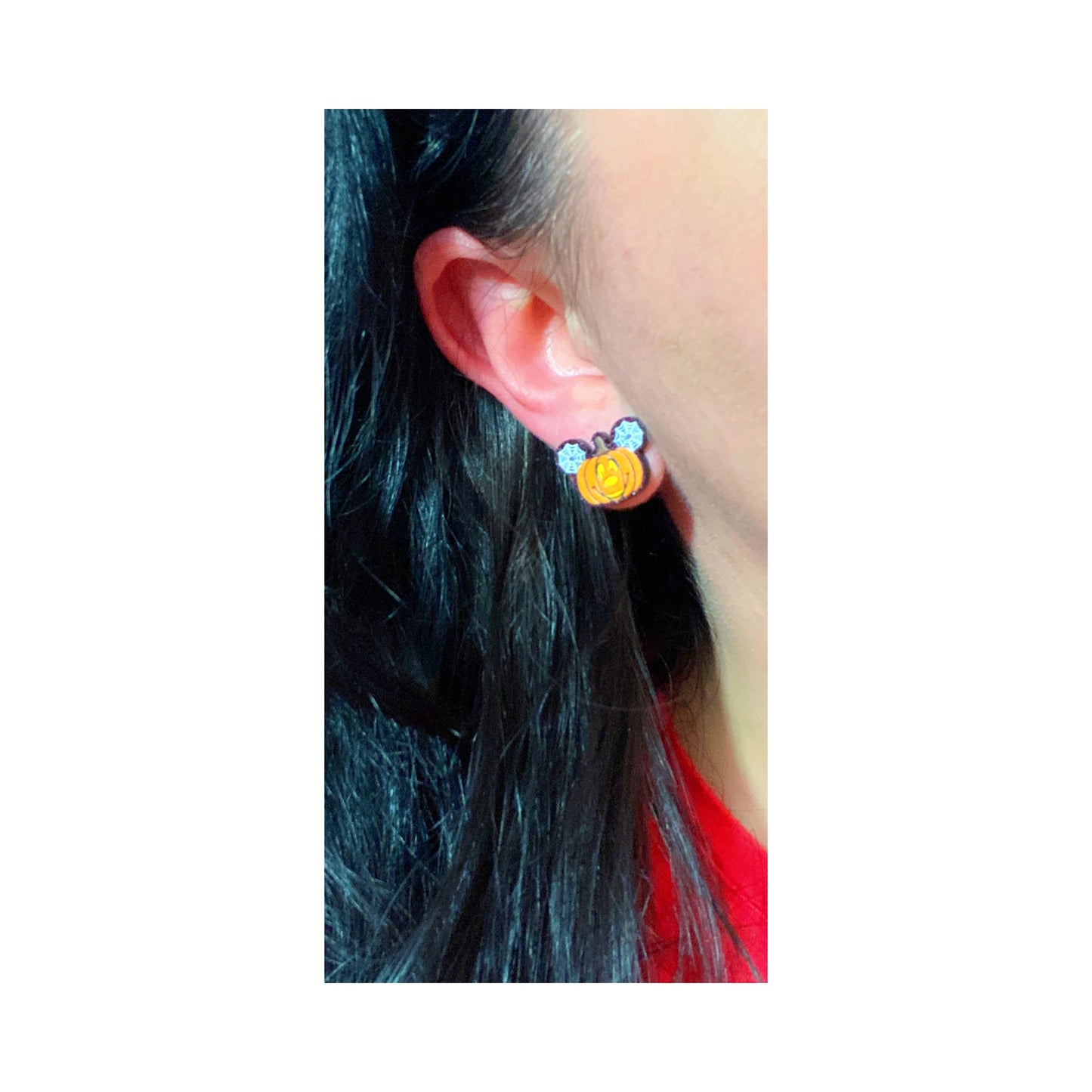 Mouse Pumpkin Spiderweb Ears Jack-O-Lantern Post Earrings