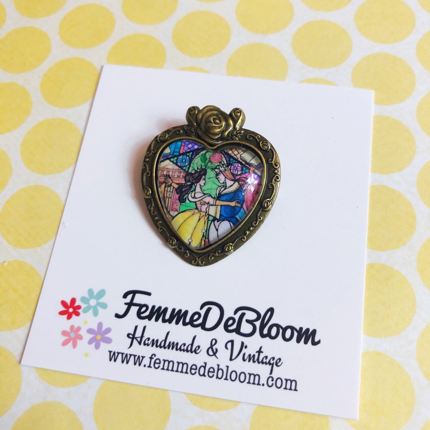 Belle & Prince Heart Stained Glass Brooch
