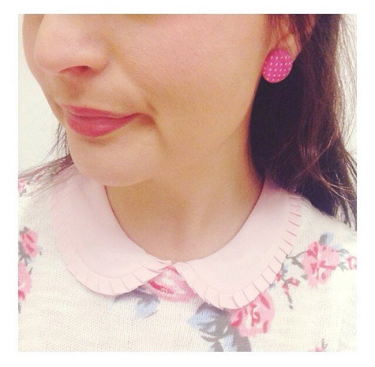 Pink Posh Polka Dot Fabric Button Earrings