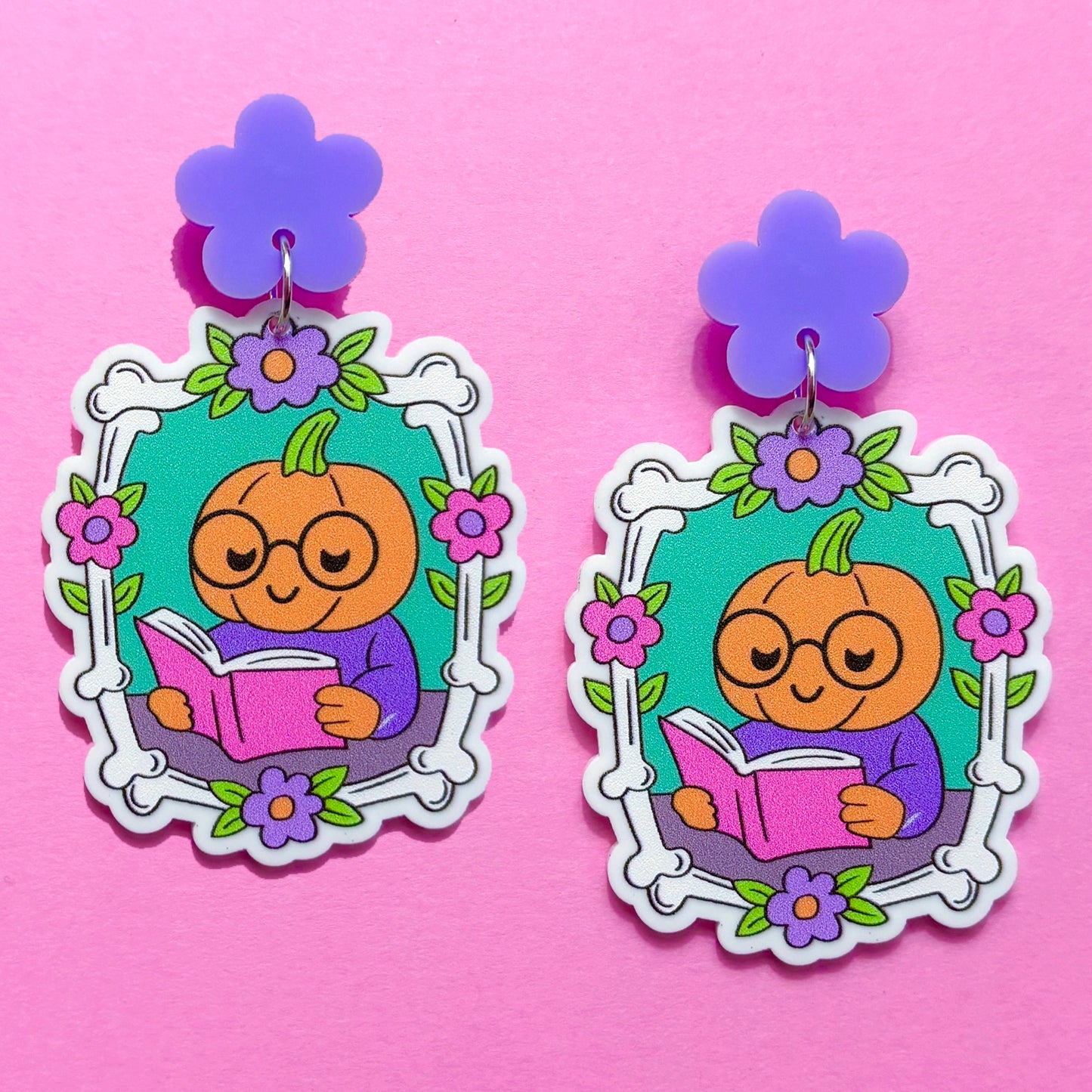Bookish Pumpkin Frame Drop Earrings