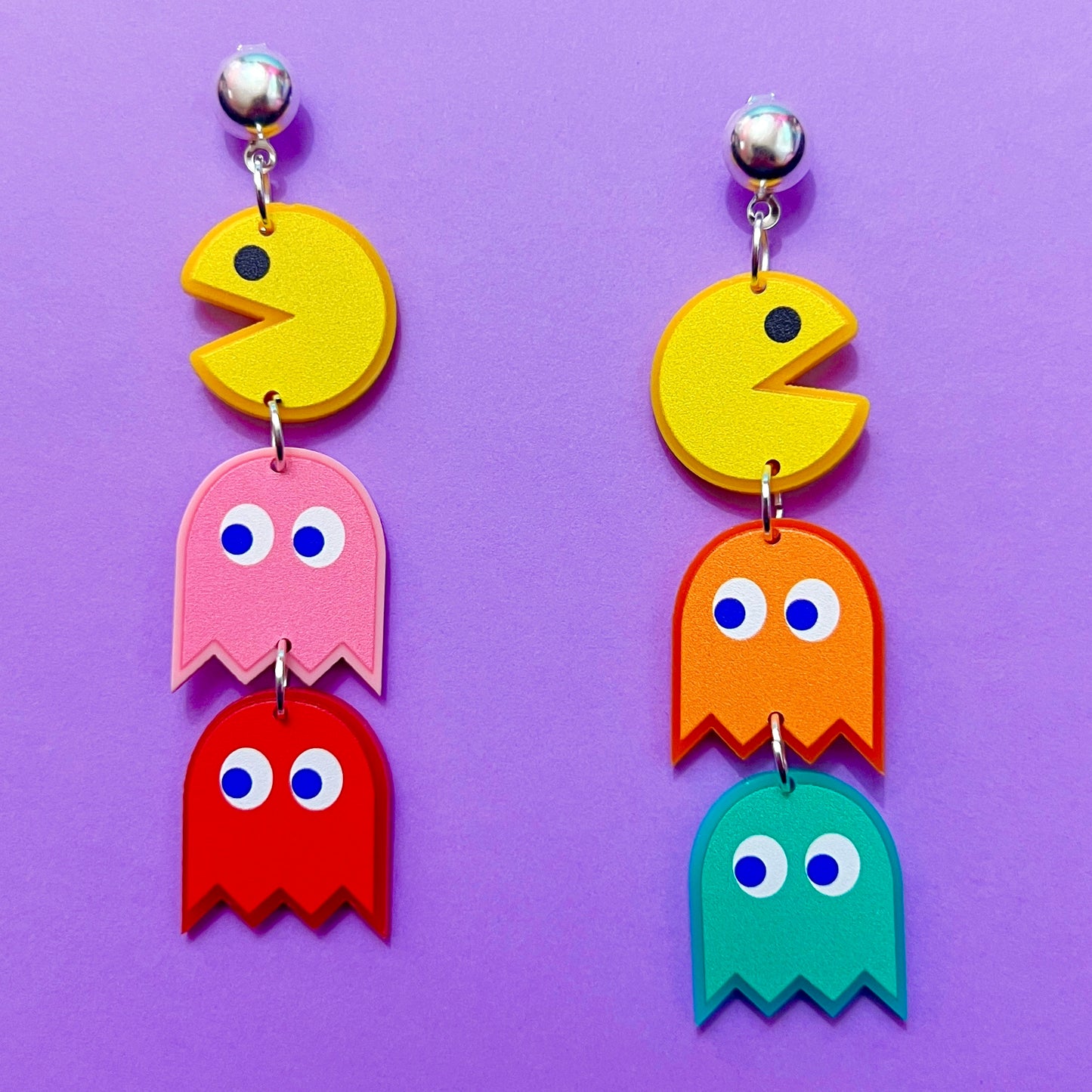 Pac Man Tiered Acrylic Drop Earrings