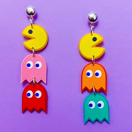 Pac Man Tiered Acrylic Drop Earrings