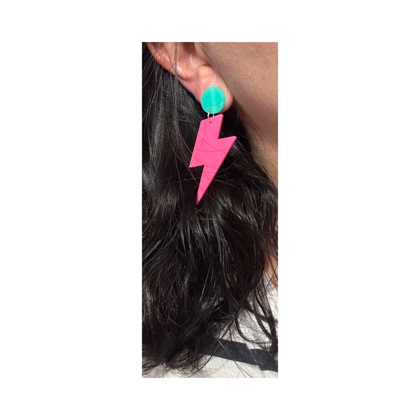 Hot Pink Lightning Bolt Drop Earrings