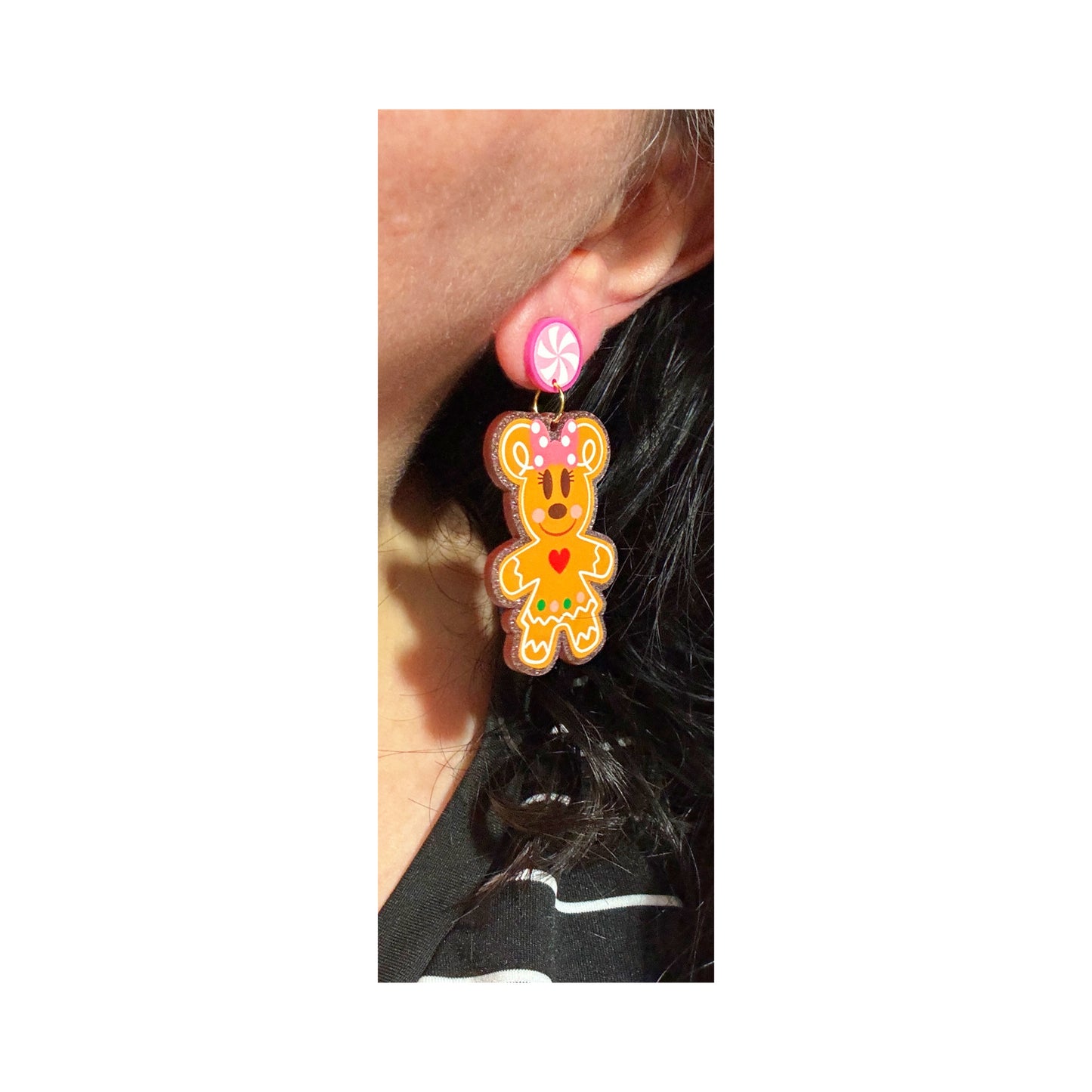 Mouse Couple Sparkle Gingerbread Drop Earrings