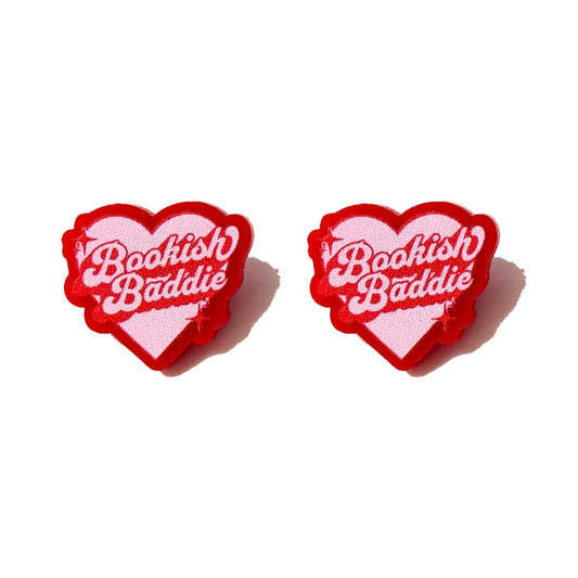 Bookish Baddie Heart Post Earrings