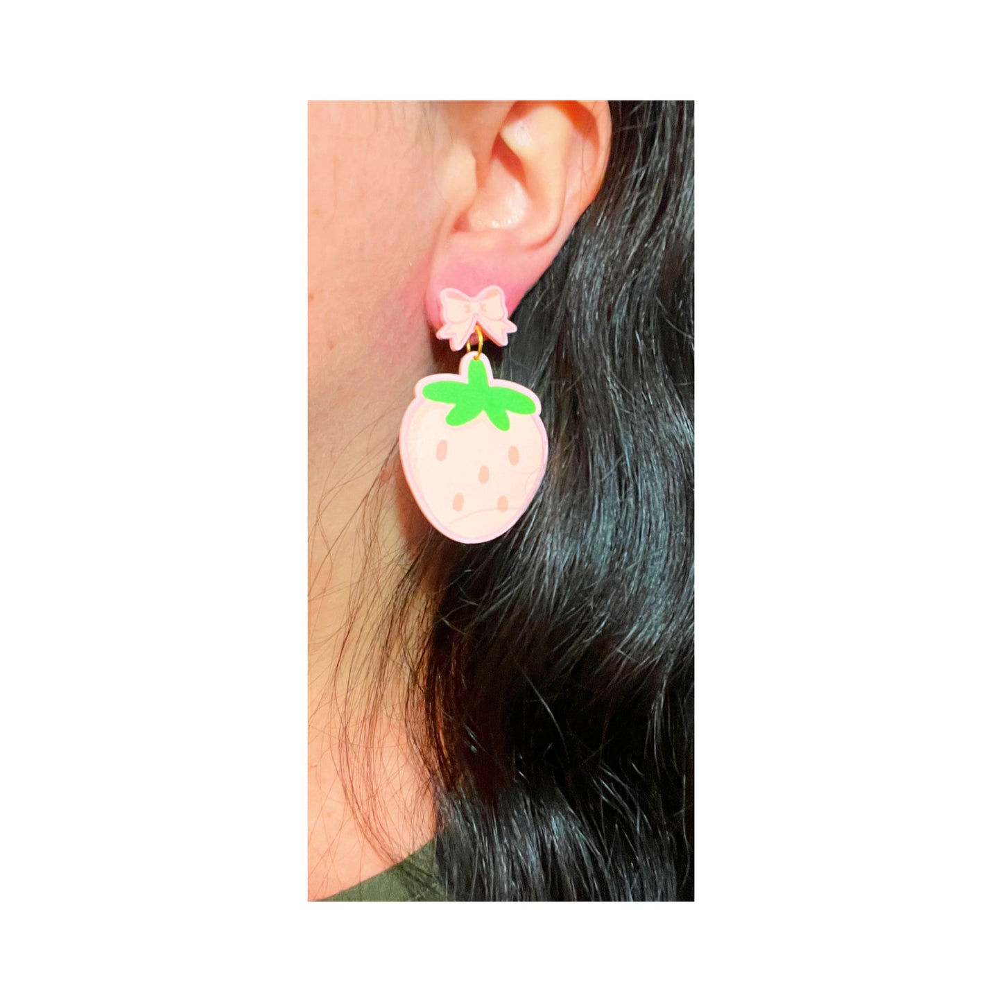 Pastel Strawberry Bow Drop Earrings