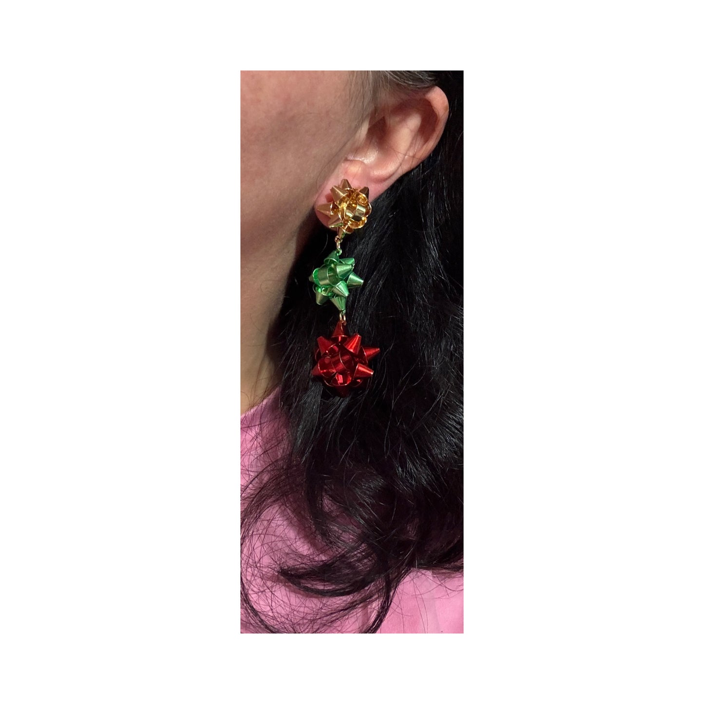 3 Tier Christmas Bow Drop Earrings