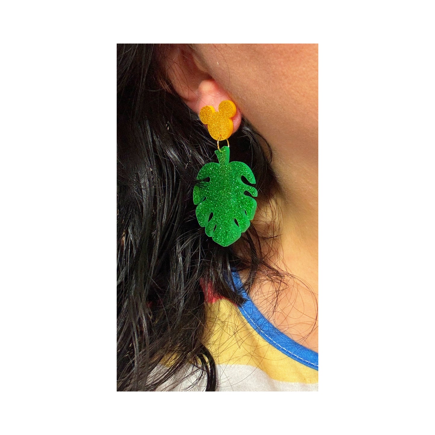 Sparkle Monstera Mouse Drop Earrings