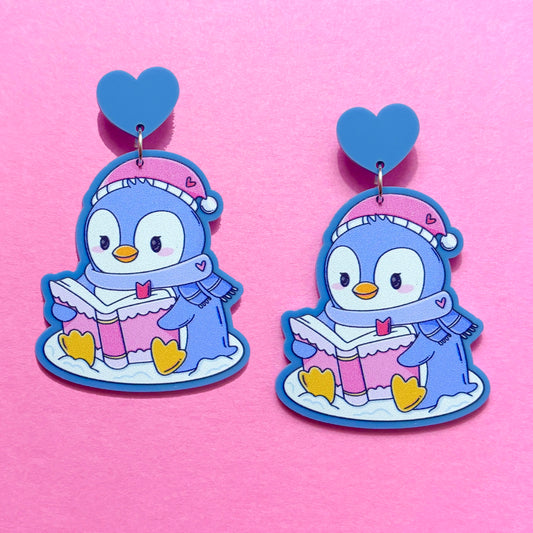 Bookish Winter Penguin Drop Earrings