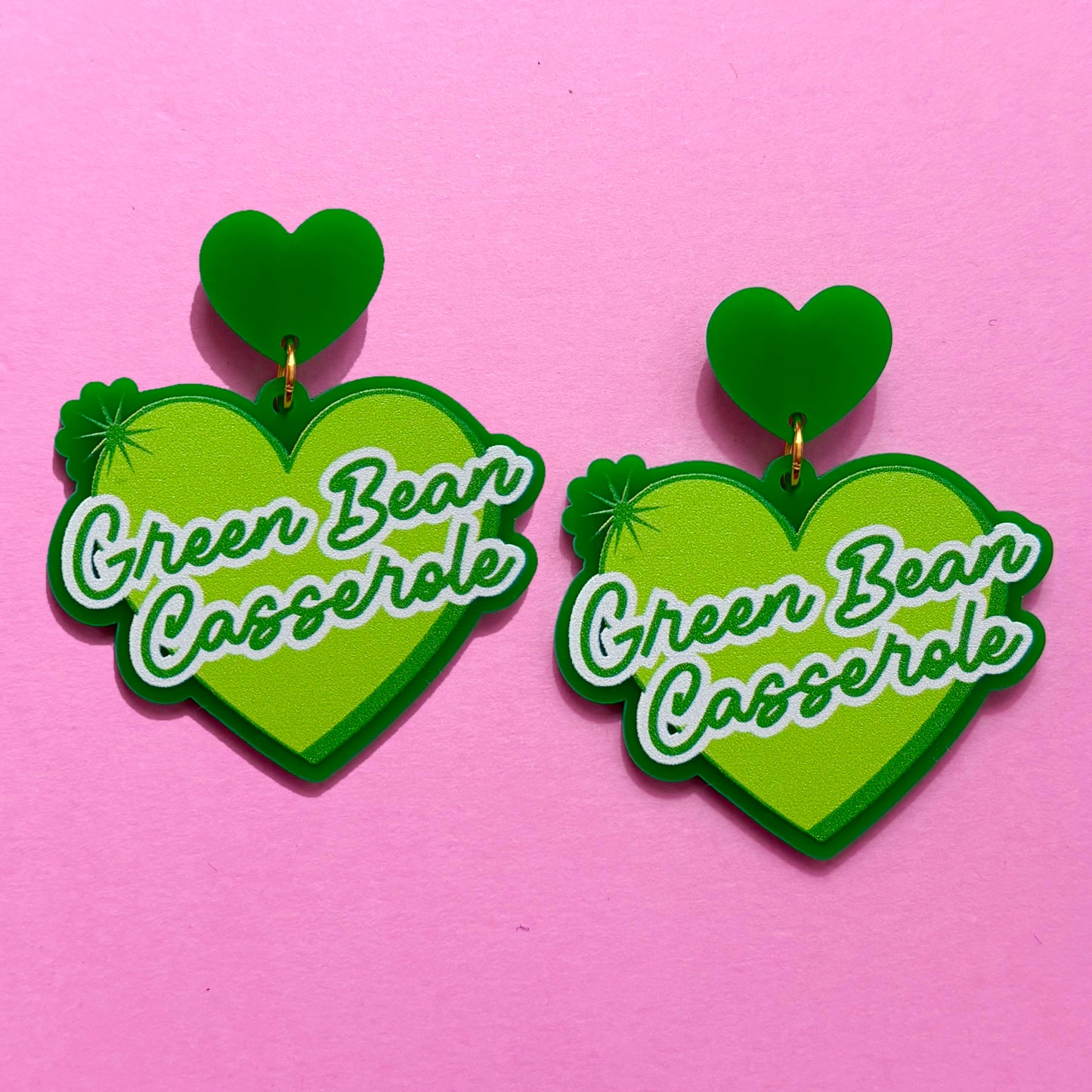 Green Bean Casserole Heart Drop Earrings
