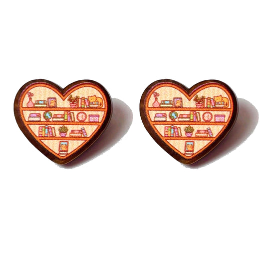 Heart Bookshelf Post Earrings
