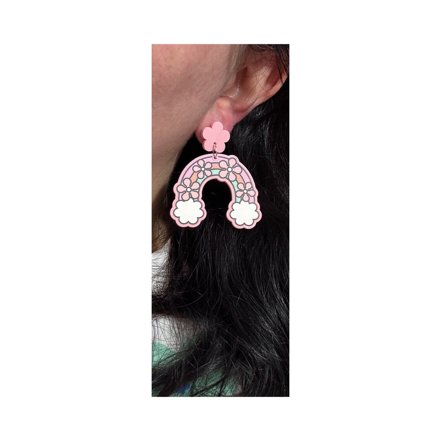 Pastel Flower Rainbow Drop Earrings