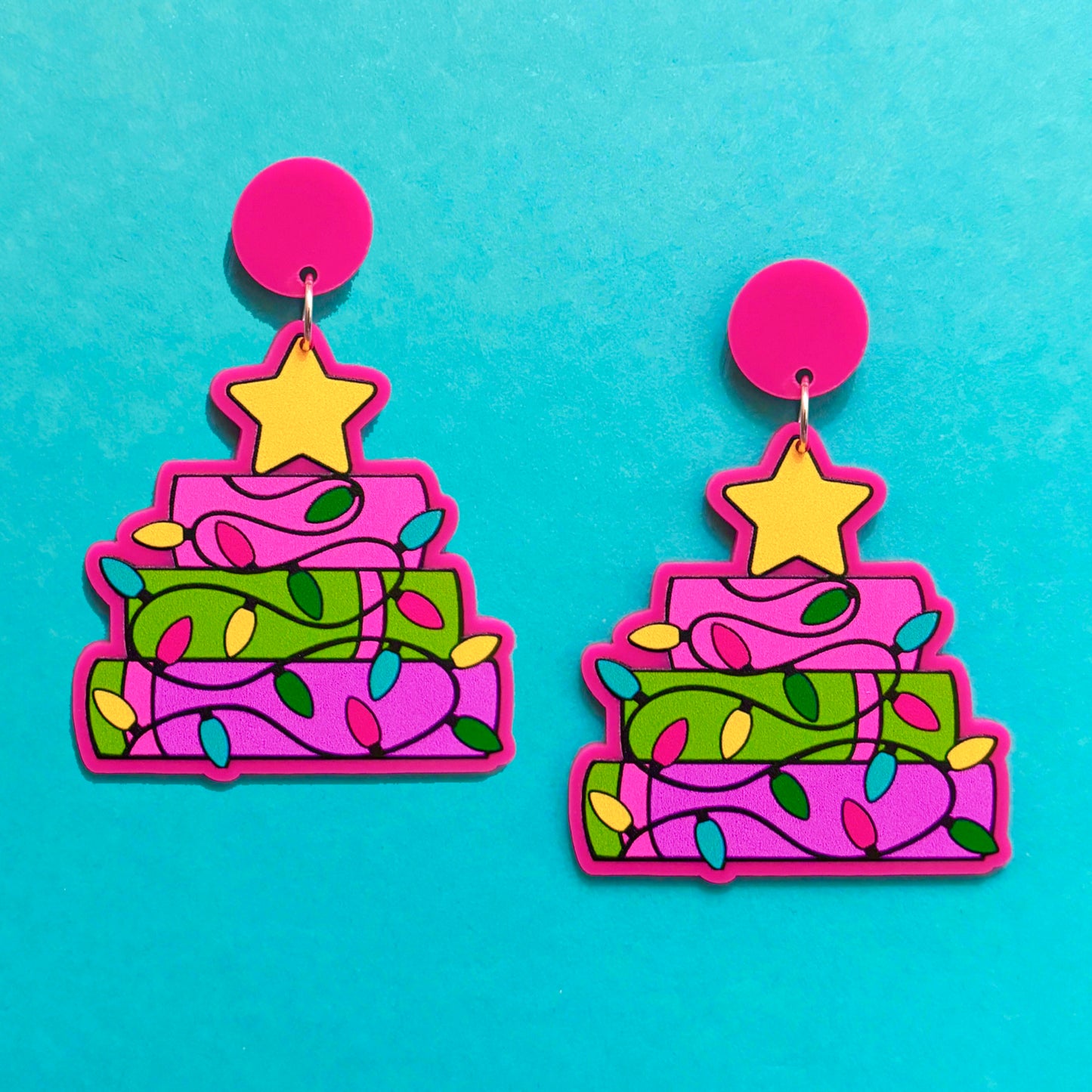 Pink Bookmas Christmas Bookstack  Drop Earrings