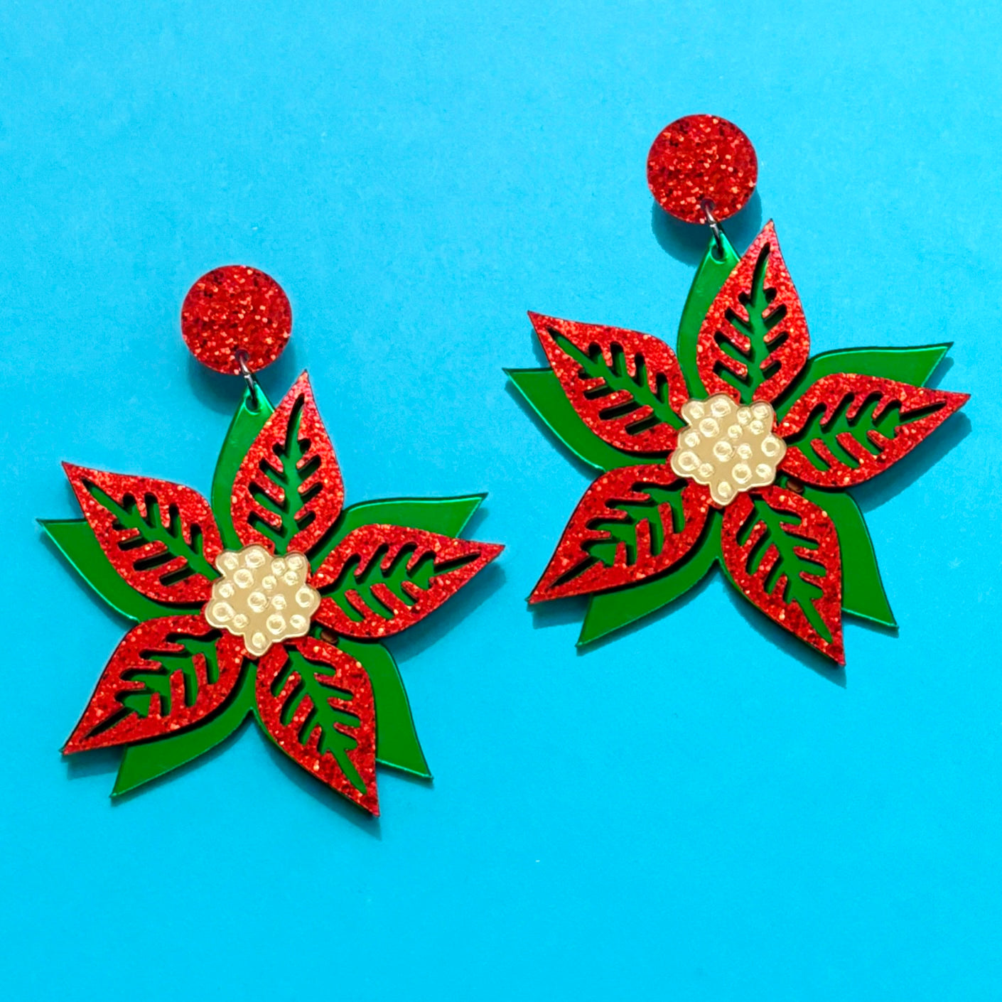 Red Poinsettia Acrylic Drop Earrings