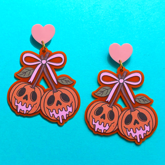 Pumpkin Coquette Cherries Drop Earrings