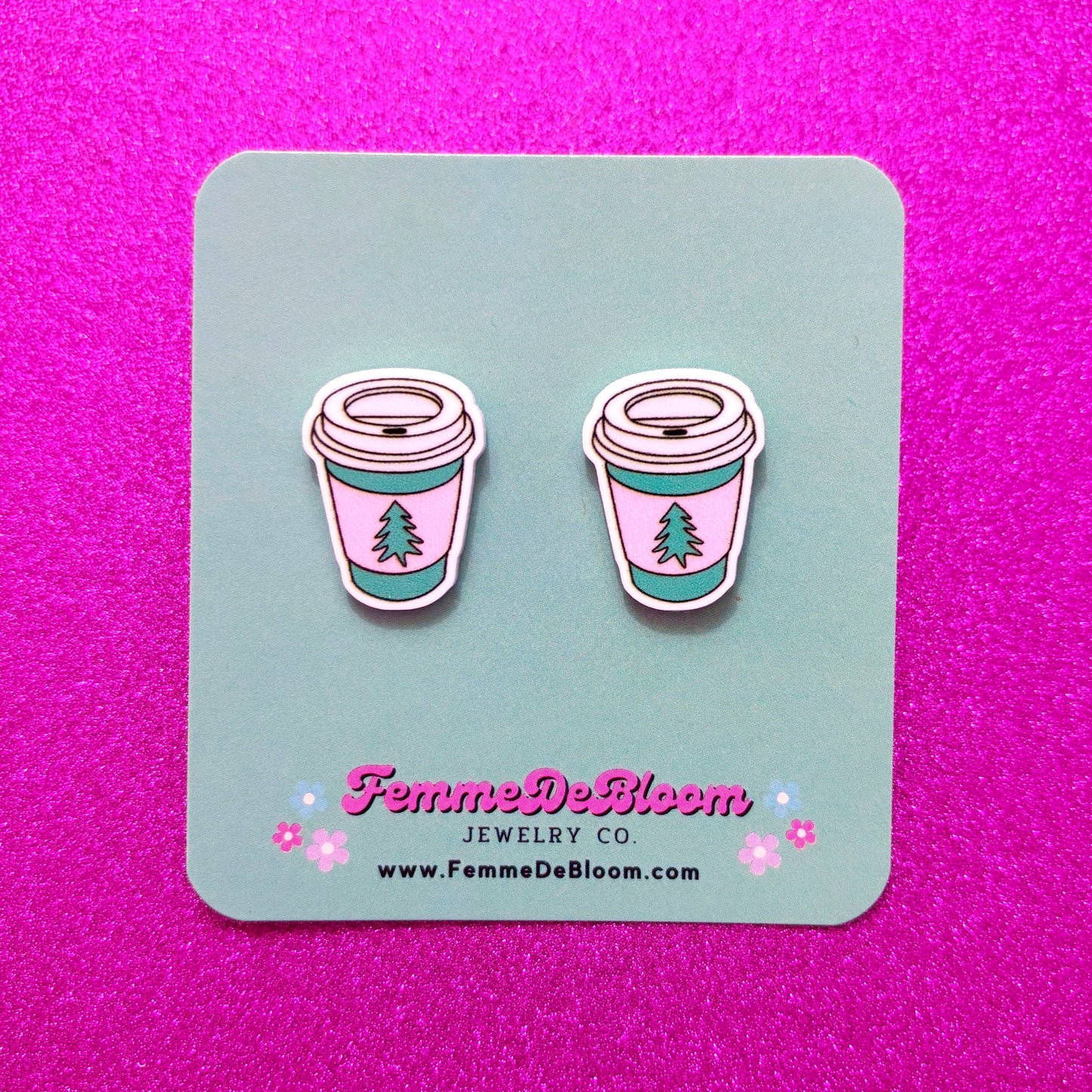 FREE GIFT - Pink Christmas Tree Coffee Post Earrings