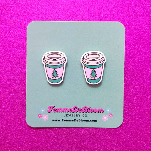 FREE GIFT - Pink Christmas Tree Coffee Post Earrings