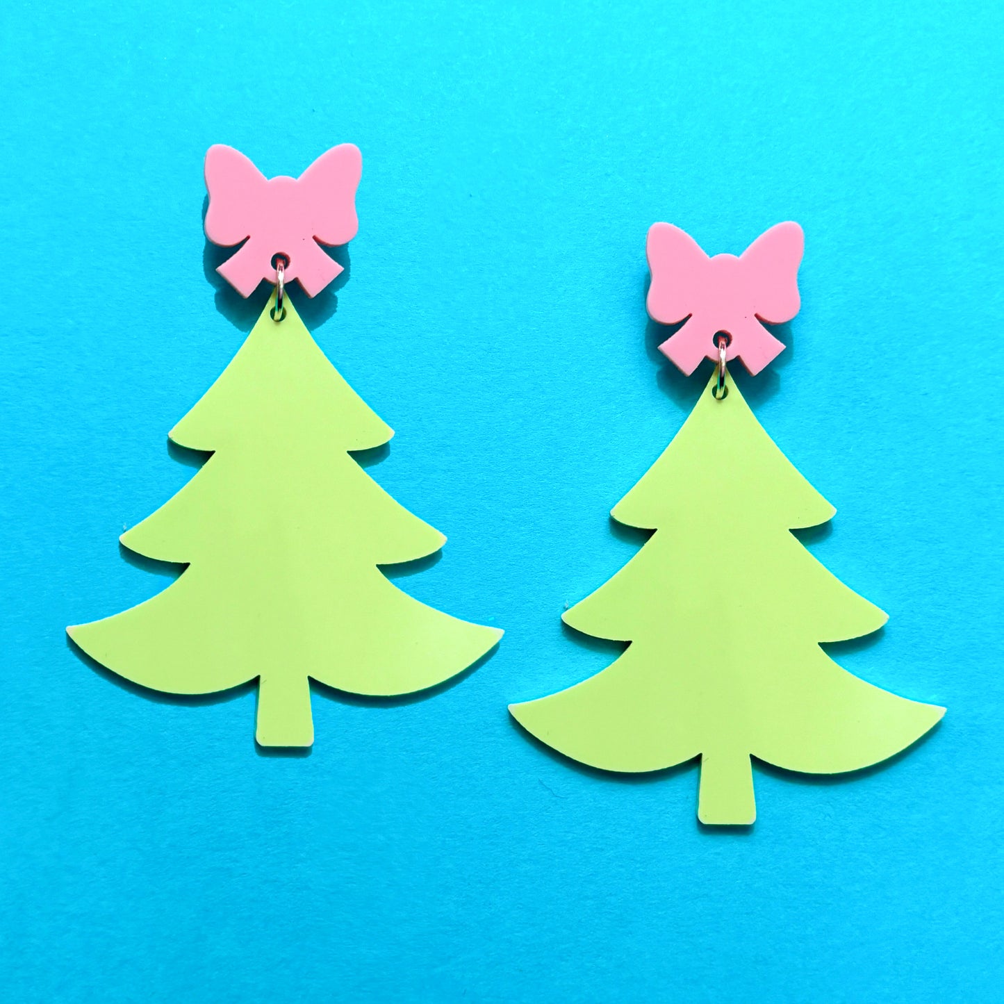 Minty Tree Pastel Pink Bow Drop Earrings
