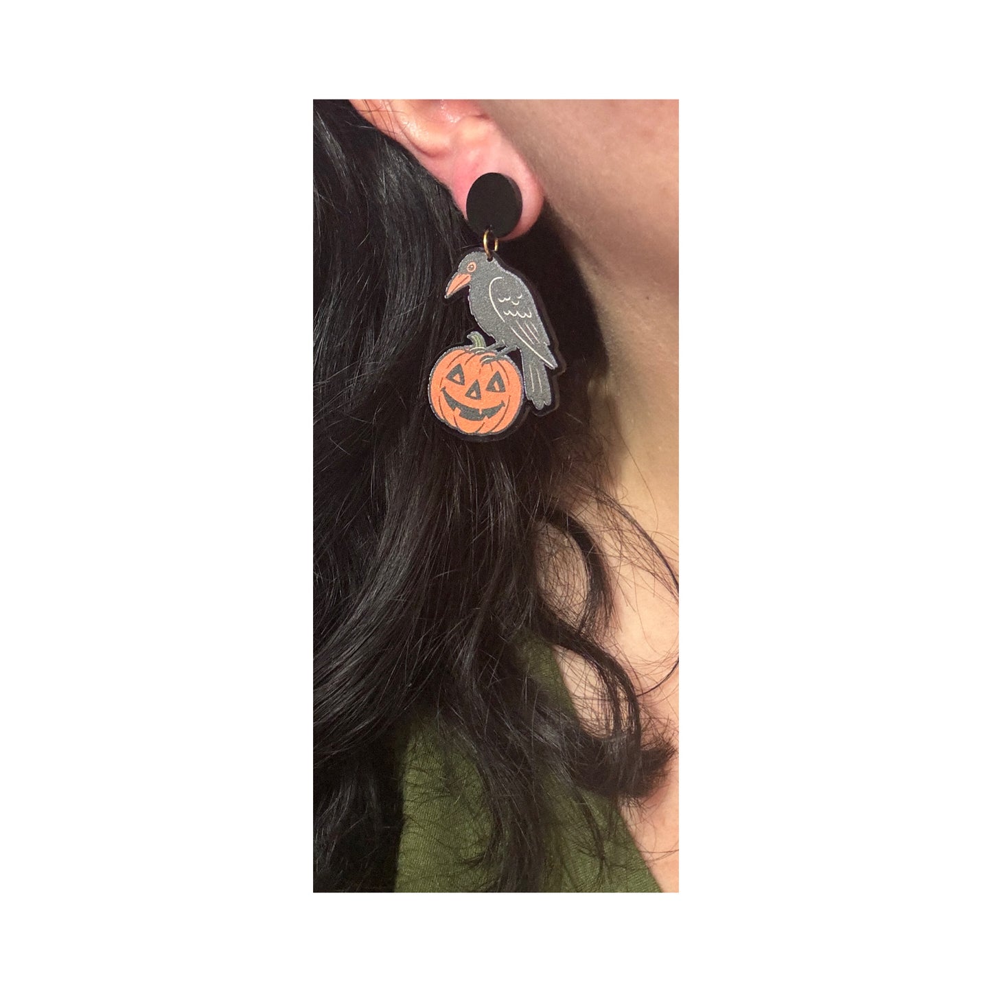 Spooky Crow & Pumpkin Drop Earrings