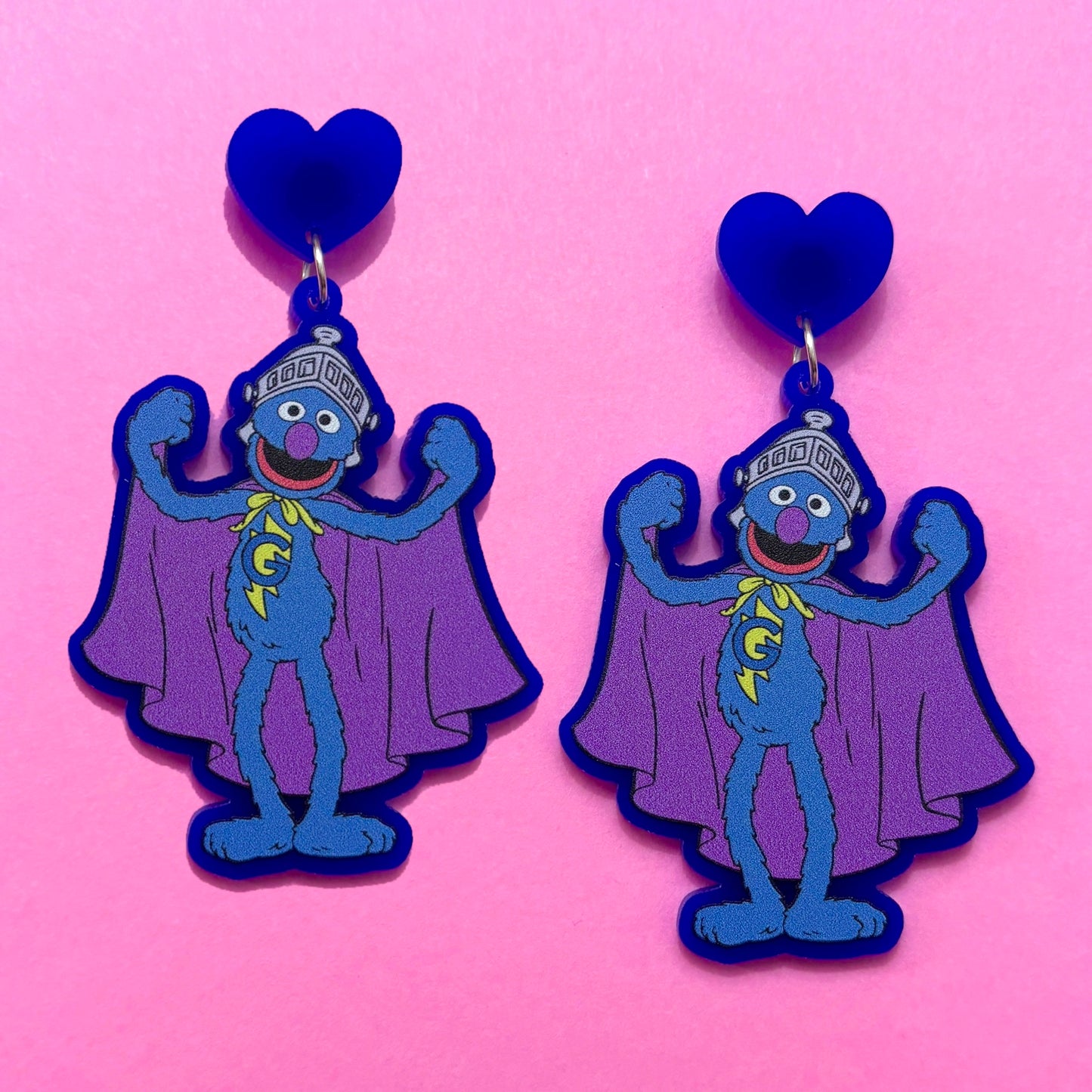 Super Blue Monster Puppet Drop Earrings