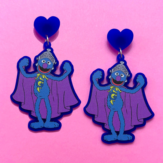 Super Blue Monster Puppet Drop Earrings