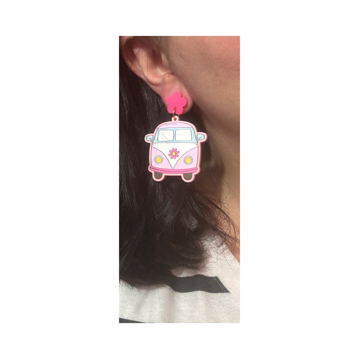 Pink & Aqua Groovy Van Drop Earrings