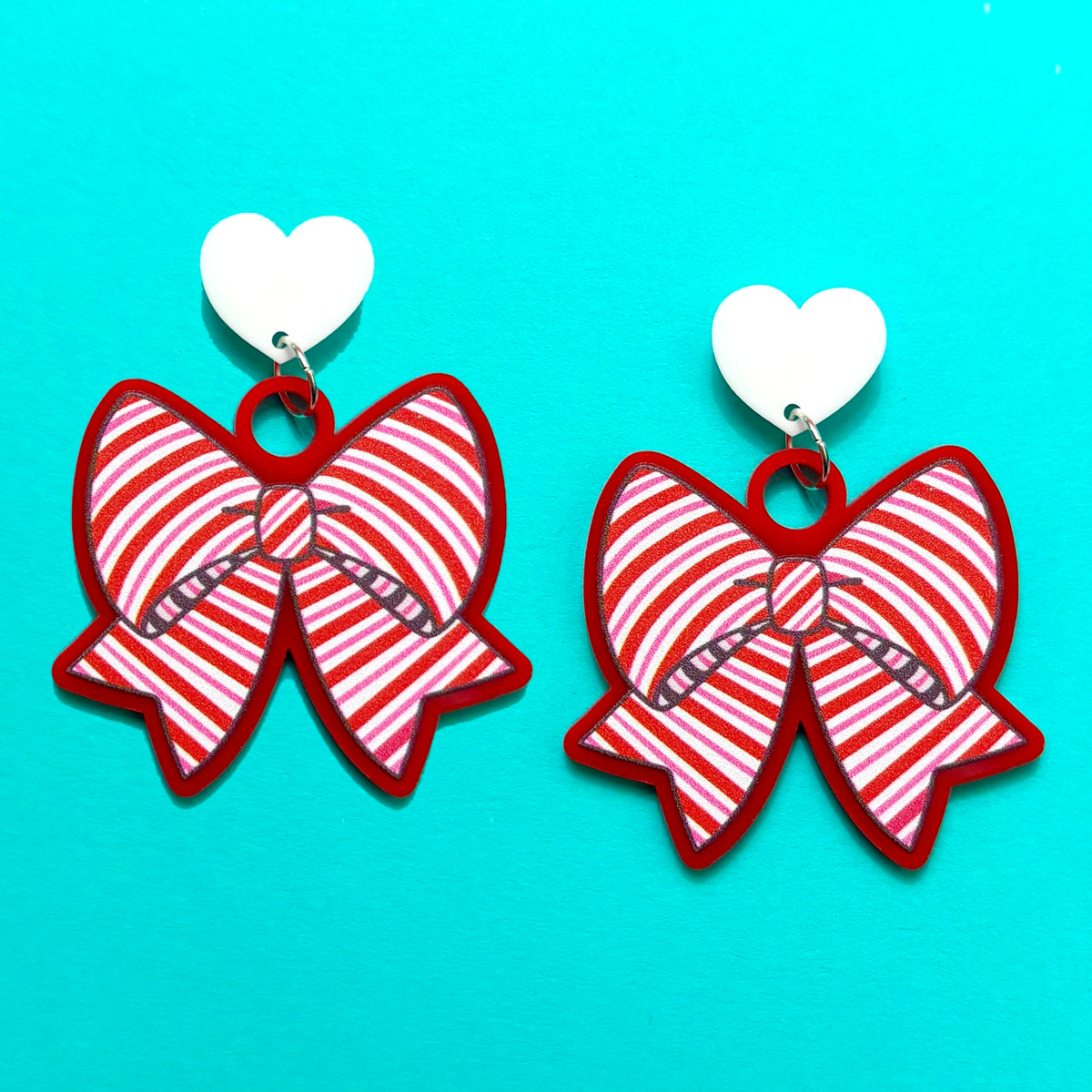 Festive Striped Bow Drop Earrings