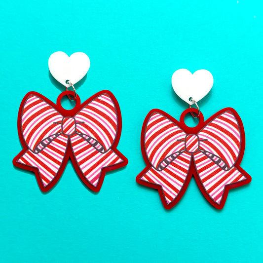 Festive Striped Bow Drop Earrings
