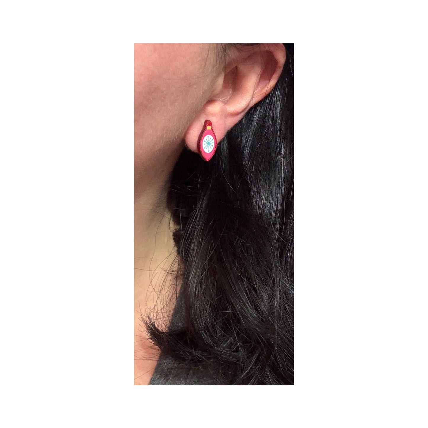 Red Retro Sparkle Ornament Post Earrings