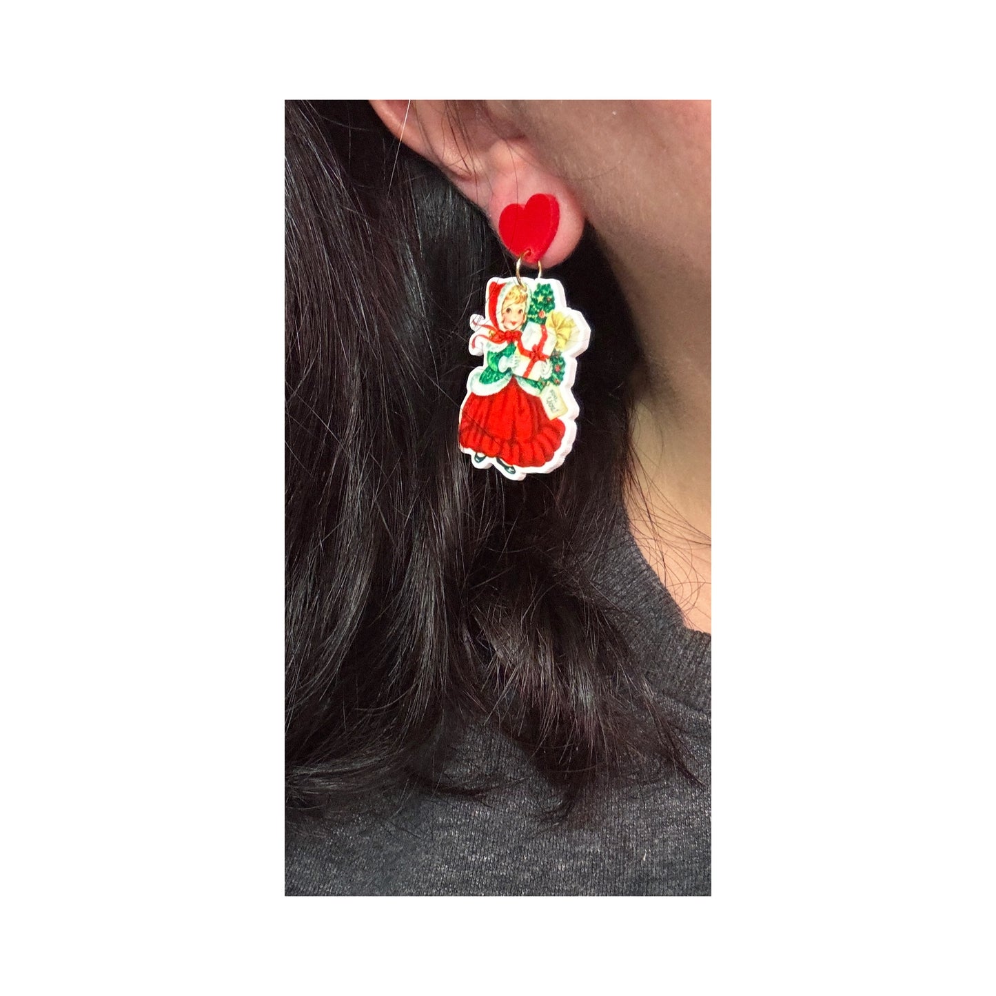 Vintage Christmas Doll Drop Earrings