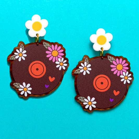 Groovy Floral Record Drop Earrings