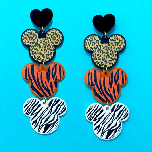 Mouse Animal Print Tiered Drop Earrings