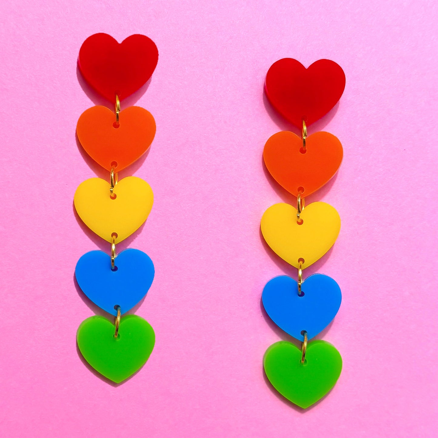 Rainbow Heart Matte Tiered Drop Earrings