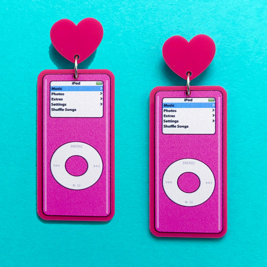 Y2K Hot Pink Mini MP3 Player Drop Earrings