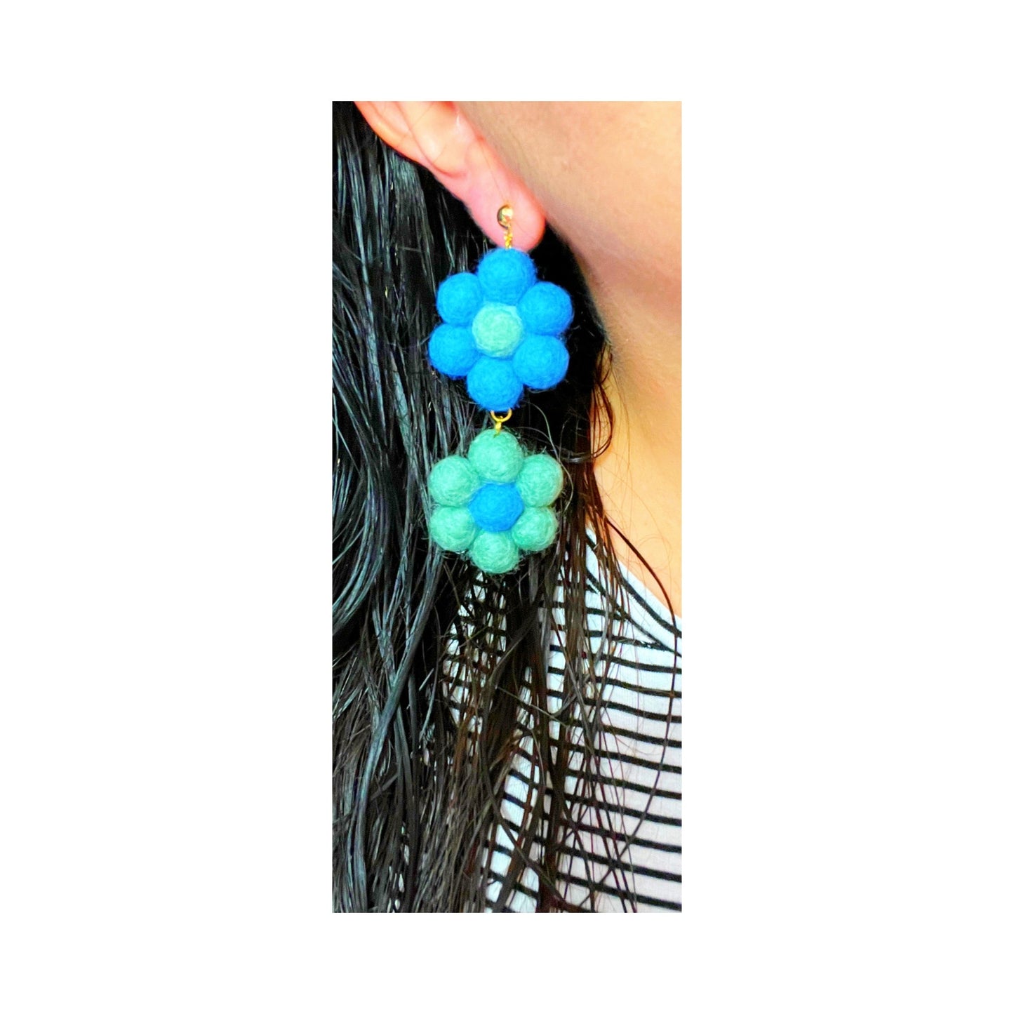 Blueberry Wool Felt Flower Drop Earrings