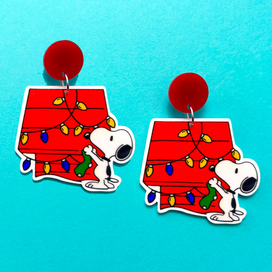 Christmas Beagle House Acrylic Drop Earrings