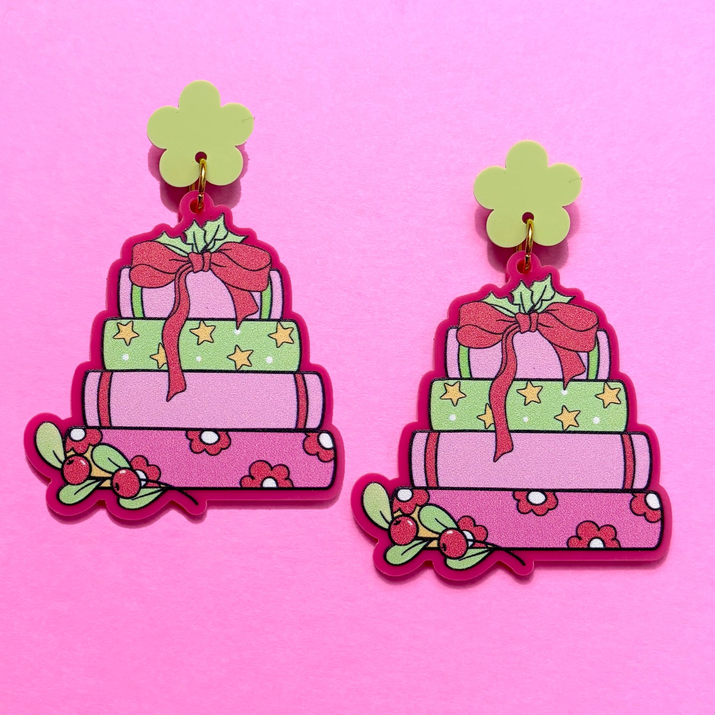 Pink Holly Bookmas Stack Drop Earrings